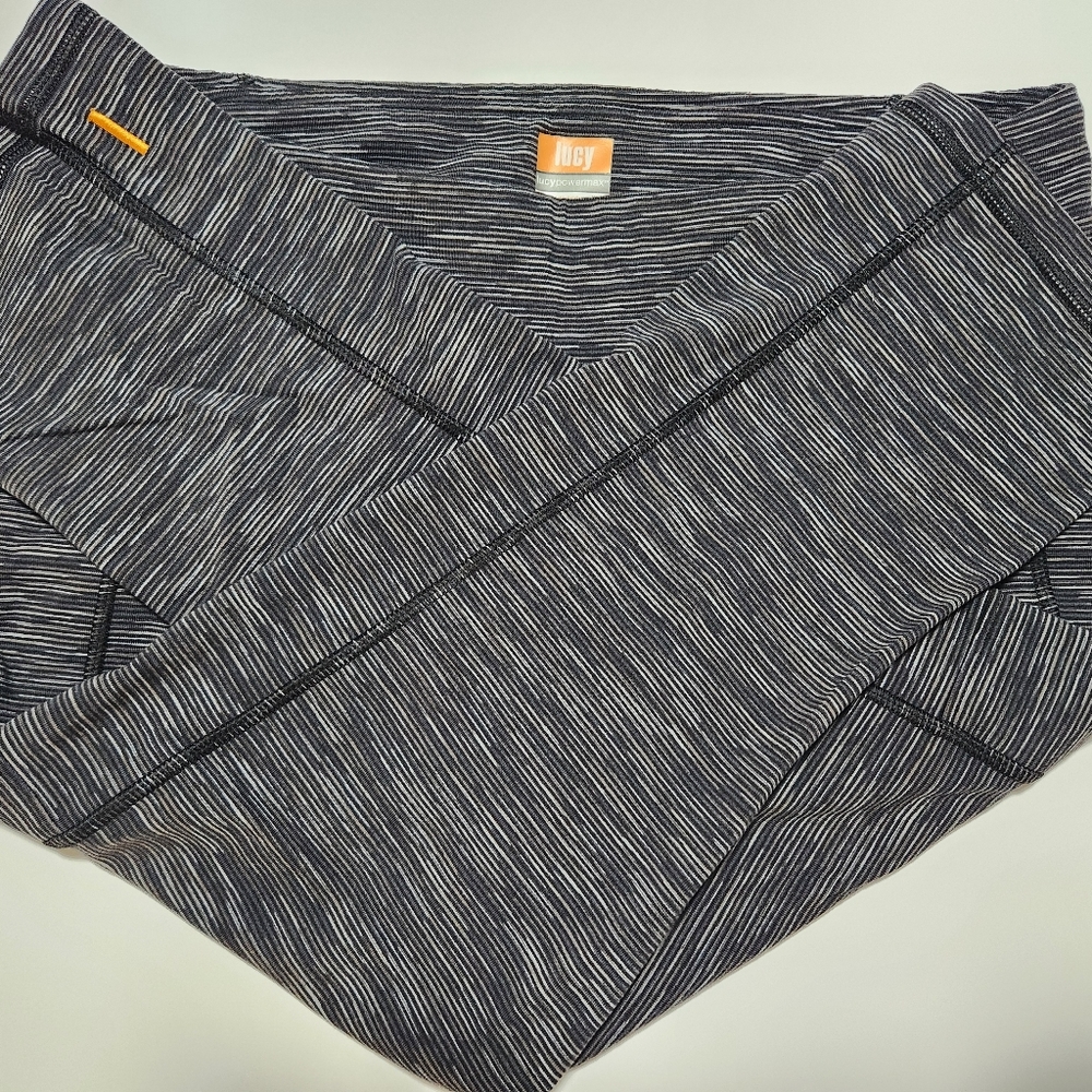 Lucy Heathered Navy and White Striped Workout Leggings